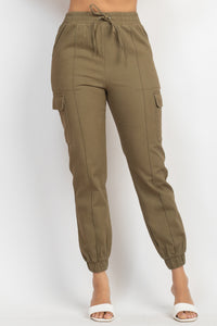 Solid High-Rise Pocketed Jogger Pants Olive