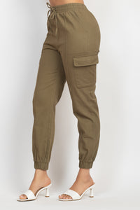 Solid High-Rise Pocketed Jogger Pants Olive