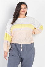 Load image into Gallery viewer, Plus White &amp; Lemon Knit Stripe Long Sleeve Top
