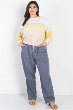 Load image into Gallery viewer, Plus White &amp; Lemon Knit Stripe Long Sleeve Top
