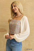 Load image into Gallery viewer, Tweed Bodice And Chiffon Square Top With Back Zipper
