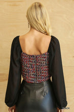 Load image into Gallery viewer, Tweed Bodice And Chiffon Square Top With Back Zipper
