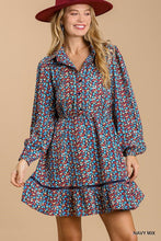 Load image into Gallery viewer, Collared Neckline Button-Down Floral Print Dress With Crochet Trimmed Details
