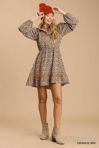 Collared Neckline Button-Down Floral Print Dress With Crochet Trimmed Details