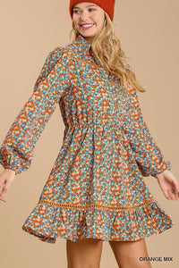 Collared Neckline Button-Down Floral Print Dress With Crochet Trimmed Details