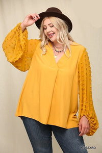 Woven And Textured Chiffon Top With Voluminous Sheer Sleeves