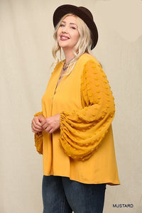 Woven And Textured Chiffon Top With Voluminous Sheer Sleeves