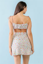 Load image into Gallery viewer, Mint And Fuchsia Print Sleeveless Crop Top &amp; High Waist Wrap Hem Mini-Skirt Set
