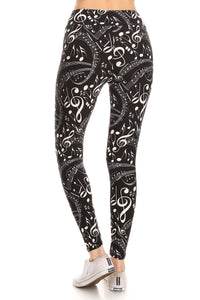 YOGA Style Banded Lined Music Note Leggings In A Slim Fitting Style