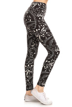 Load image into Gallery viewer, YOGA Style Banded Lined Music Note Leggings In A Slim Fitting Style
