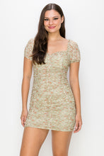 Load image into Gallery viewer, Ruched Floral Ruffled Bodycon Dress
