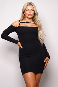 Long Sleeve Front Strap Mini-Dress