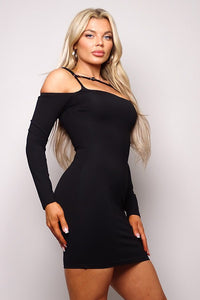 Long Sleeve Front Strap Mini-Dress