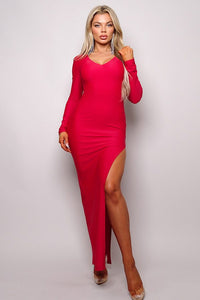 Long Sleeve V-Neck Open Back Maxi Dress