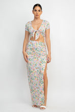 Load image into Gallery viewer, Front Knot Floral Top &amp; Ruched Maxi Skirts Set
