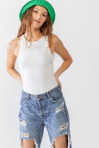 Ribbed Bodysuit With V-Strap Back