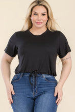 Load image into Gallery viewer, Plus Size Tie Front Drawstring Short Sleeve Crop Top
