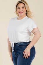 Load image into Gallery viewer, Plus Size Tie Front Drawstring Short Sleeve Crop Top
