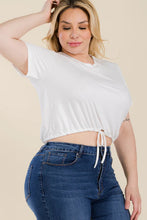 Load image into Gallery viewer, Plus Size Tie Front Drawstring Short Sleeve Crop Top
