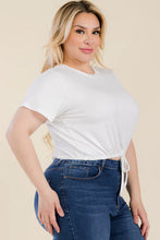 Load image into Gallery viewer, Plus Size Tie Front Drawstring Short Sleeve Crop Top
