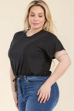 Load image into Gallery viewer, Plus Size Tie Front Drawstring Short Sleeve Crop Top
