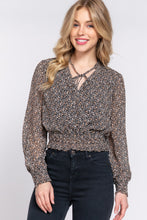 Load image into Gallery viewer, Surplice Smocked Print Chiffon Blouse
