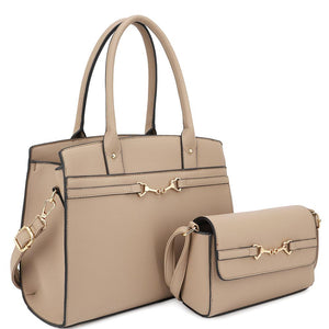 2-in-1 Matching Design Handle Satchel With Crossbody Bag