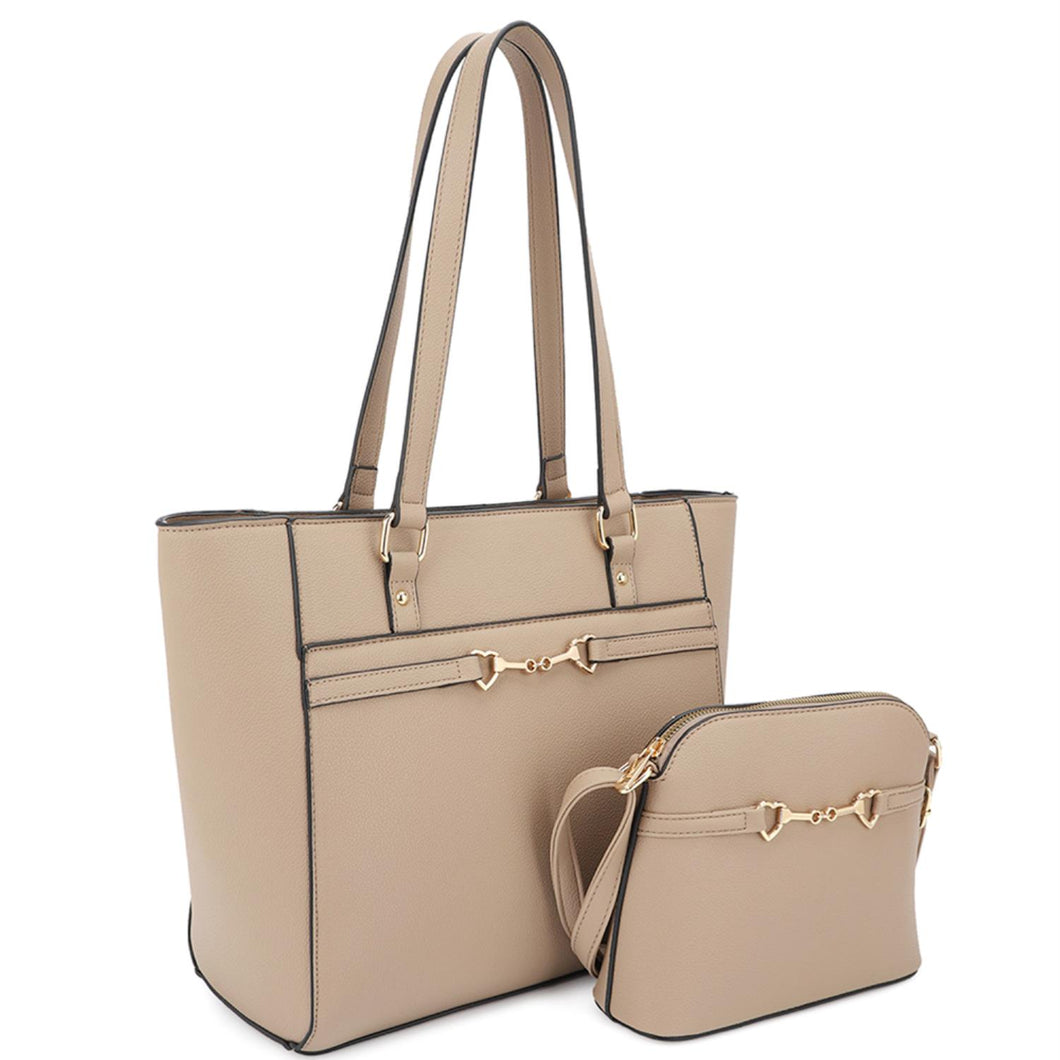 2-in-1 Smooth Matching Shoulder Tote Bag With Crossbody Set