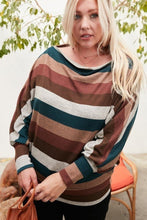 Load image into Gallery viewer, Boat Neck Long Bubble Sleeve Multi Stripe Print Knit Top
