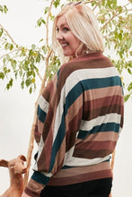 Load image into Gallery viewer, Boat Neck Long Bubble Sleeve Multi Stripe Print Knit Top
