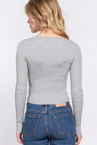 V-Neck Shirring Tie Detail Sweater