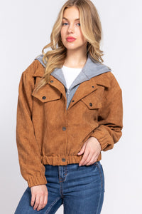 Corduroy Long Sleeve Hoodie Jacket