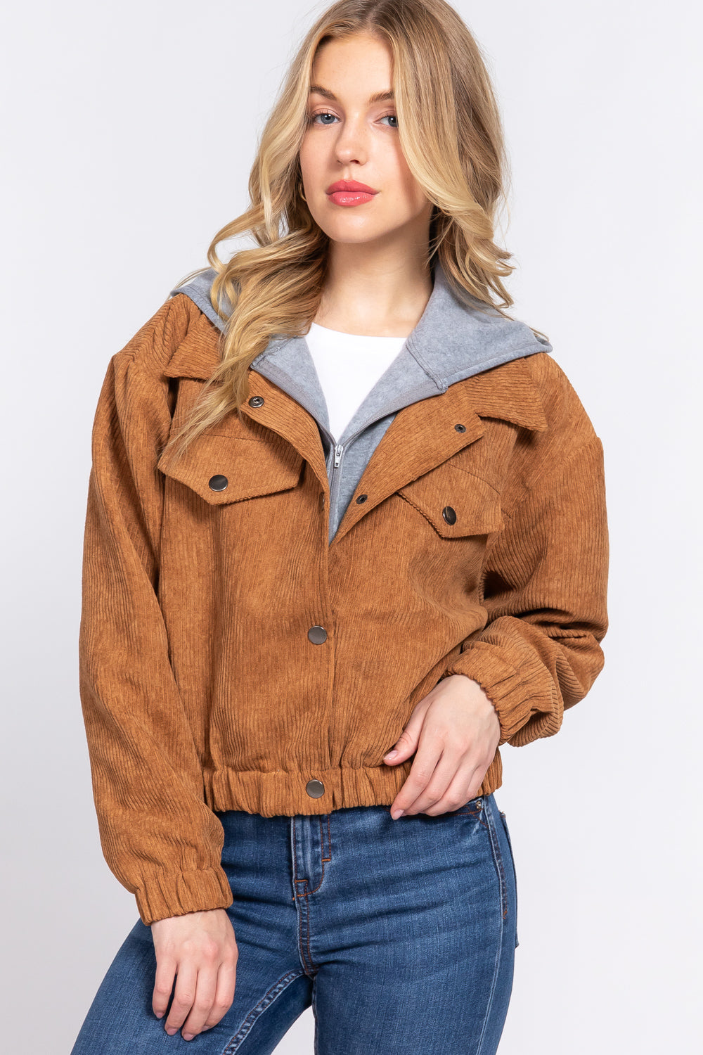 Corduroy Long Sleeve Hoodie Jacket