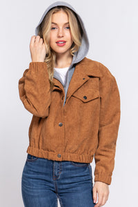 Corduroy Long Sleeve Hoodie Jacket