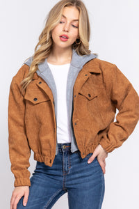 Corduroy Long Sleeve Hoodie Jacket