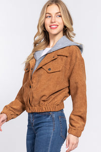 Corduroy Long Sleeve Hoodie Jacket