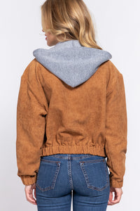 Corduroy Long Sleeve Hoodie Jacket