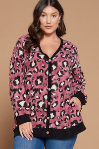 Plus Size Cozy Animal Print Button Up Cardigan