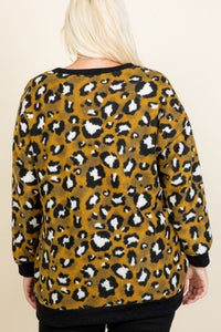 Plus Size Cozy Animal Print Button Up Cardigan