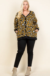 Plus Size Cozy Animal Print Button Up Cardigan