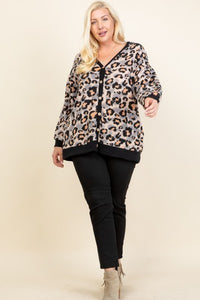 Plus Size Cozy Animal Print Button Up Cardigan