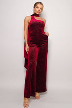 Load image into Gallery viewer, Scarf Top Glitter Velvet Jumpsuit
