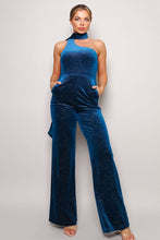 Load image into Gallery viewer, Scarf Top Glitter Velvet Jumpsuit
