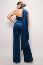 Load image into Gallery viewer, Scarf Top Glitter Velvet Jumpsuit
