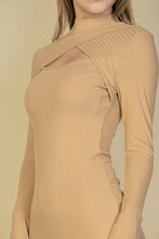 Load image into Gallery viewer, Ribbed Cut Out Front Long Sleeve Bodycon Mini Dress
