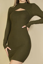 Load image into Gallery viewer, Ribbed Cut Out Front Long Sleeve Bodycon Mini Dress
