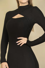 Load image into Gallery viewer, Ribbed Cut Out Front Long Sleeve Bodycon Mini Dress
