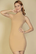 Load image into Gallery viewer, Ribbed Turtle Neck Sleeveless Bodycon Mini Dress
