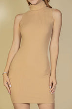 Load image into Gallery viewer, Ribbed Turtle Neck Sleeveless Bodycon Mini Dress
