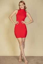 Load image into Gallery viewer, Ribbed Turtle Neck Sleeveless Bodycon Mini Dress
